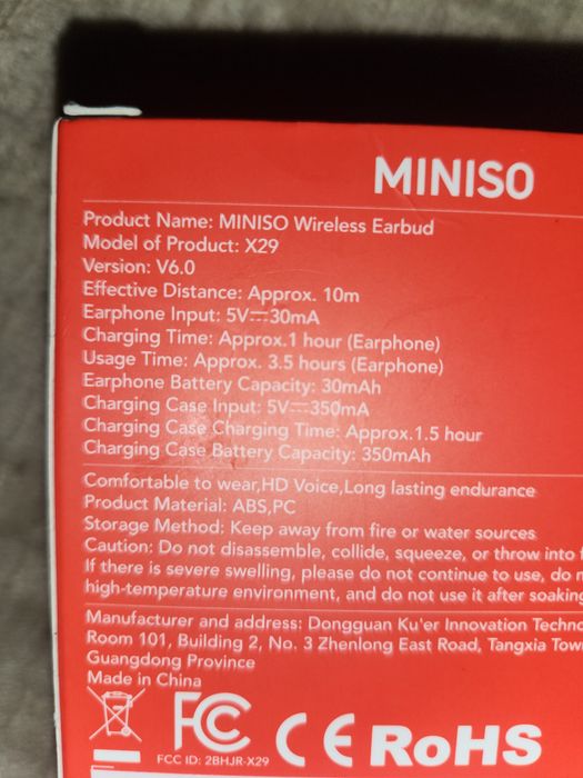Fones MINISO X29 novos