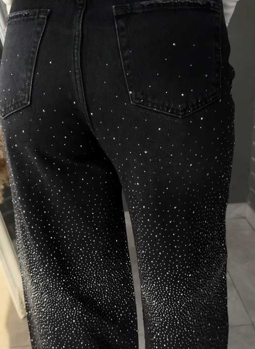 Джинси чорні палаццо в камінцях