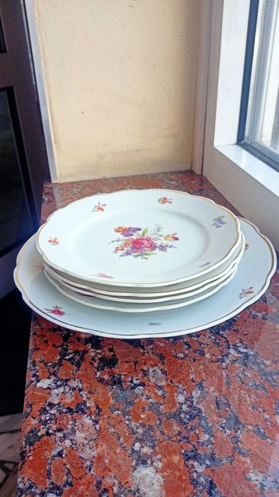 Komplet duży talerz + 4 talerzyki wzór 520 Ćmielów lata 30-te