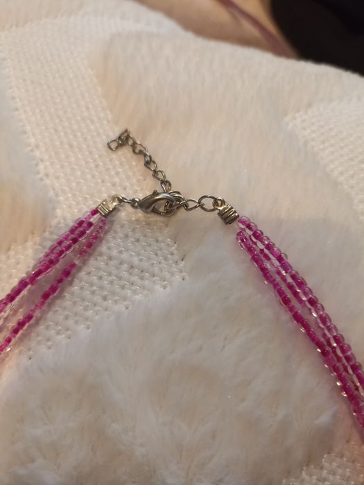 Korale różowe z przezroczystymi koralikami~