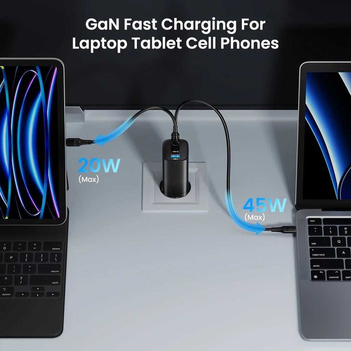 Надійна Швидка Зарядка Asometech 65W GaN USB 2C+U. Зарядка для ноутбука. Зарядка для телефону. Samsung iPhone 17 16 15 14 13 Pro MacBook