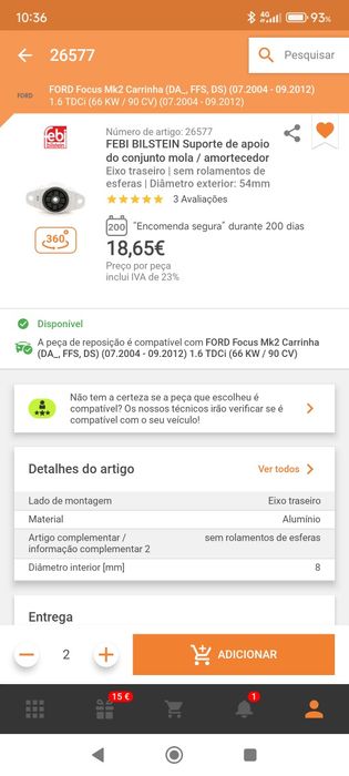 Topos amortecedor traseiro Ford focus mk2 Novos!