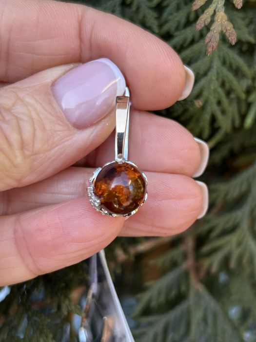 Срібний набір з золотом і натуральним бурштином, сережки+каблучка