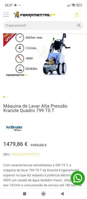 Lavadora KRANZLE 799 TST QUADRO