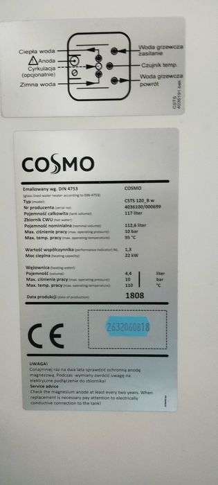 Zasobnik CWU Cosmo 120L plus naczynie wzbiorcze