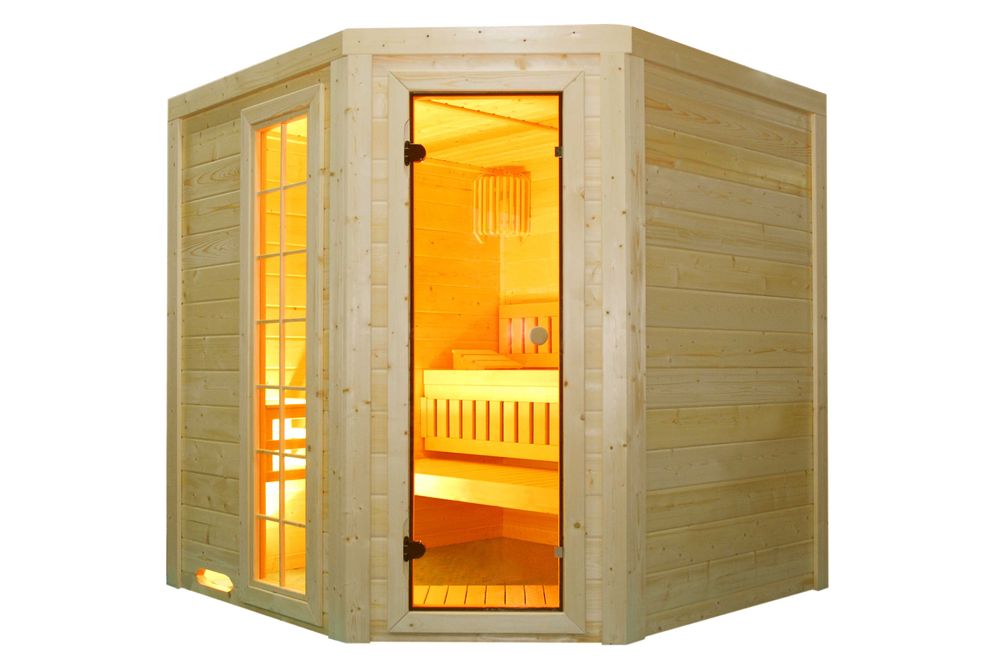 Sauna 205 x 205 bal świerk ,ławki abachi z piecem . Dobre Miasto • OLX.pl