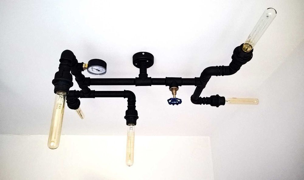 Lampa sufitowa loft z rur hydraulicznych industrialna