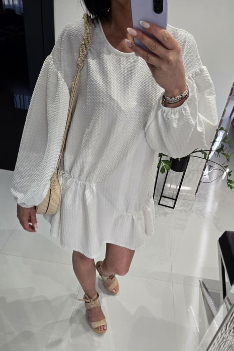 Sukienka tunika oversize Asos 38 40 biala bufki asymetryczna