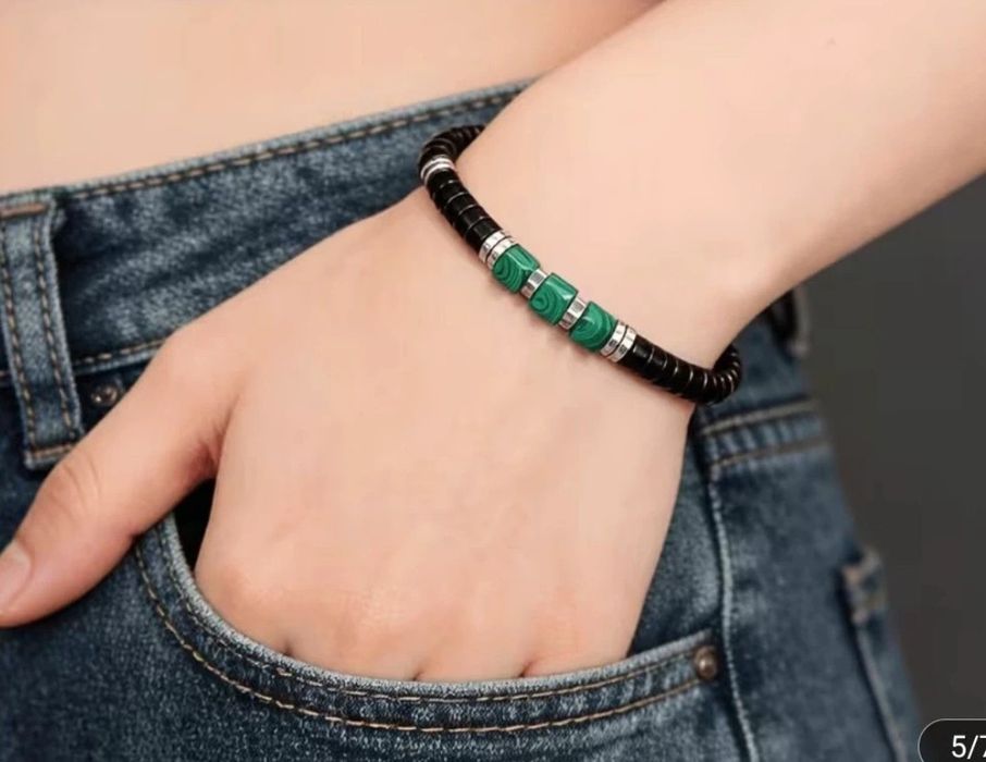Pulseira de malaquite e ónix  negro