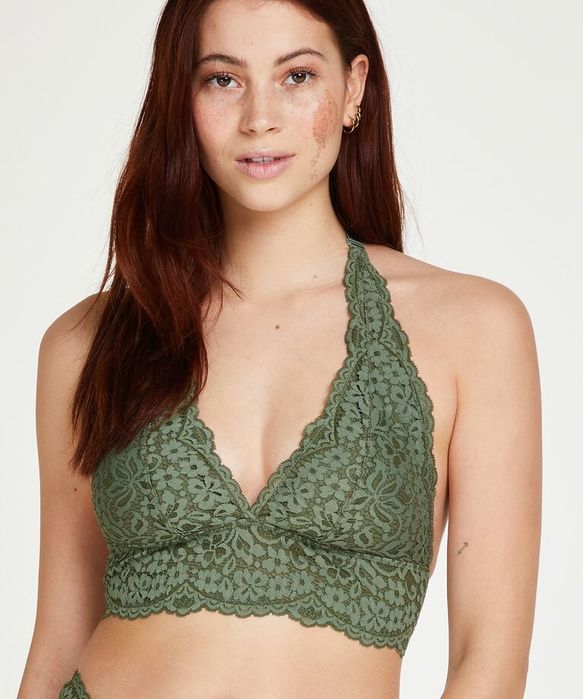 Hunkemöller Zielony Biustonosz z koronką halterneck M