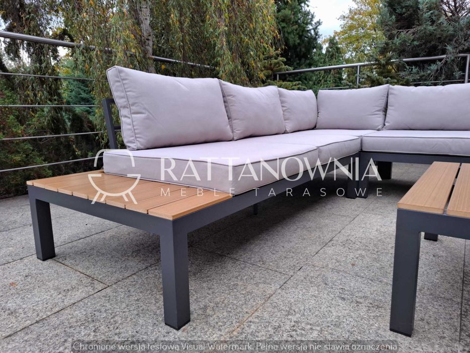 Zestaw Mebli Ogrodowych Narożnik Tarasowy Aluminium Szary Duży Zestaw
