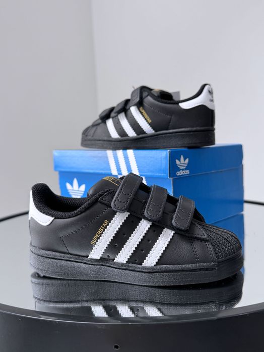 Детские кожаные трендовые кроссовки на липучках Adidas SuperStar 23/26/27р