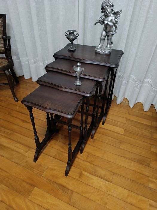 Mesa mãe antiga restaurada estilo inglês em madeira maciça de mogno