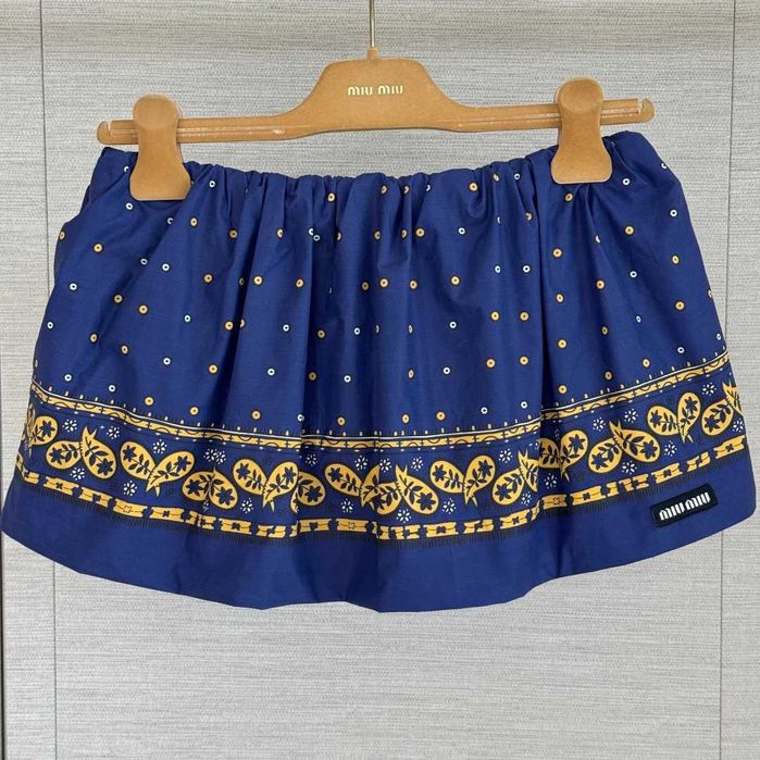 MiuMiu haftowana spódnica mini, granatowa