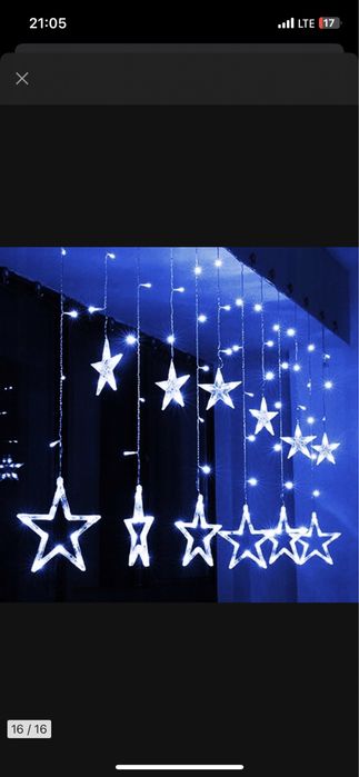 Gwiazdy wiszące lampki świąteczne kurtyna LED