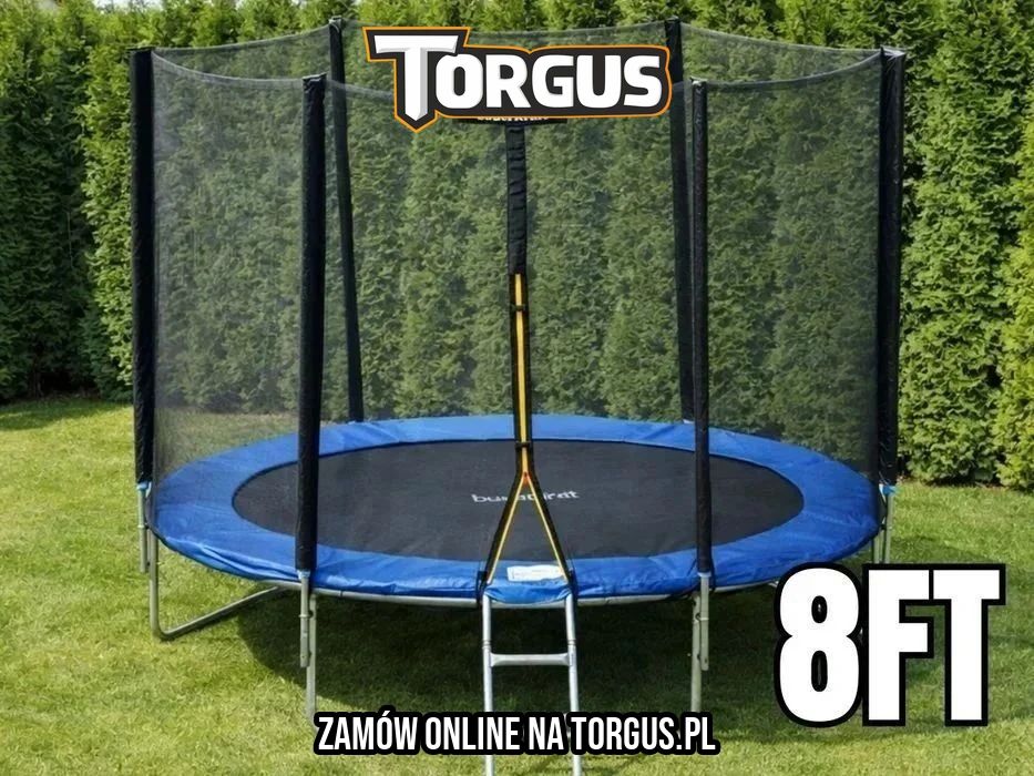 NOWA Trampolina Ogrodowa 8 FT Dla Dzieci Dziecka 252 cm Sport Duża Do Ogrodu Z Siatką i Drabinką Solidna Na działkę Fitness 2,5 m Wysyłka OKAZJA! FV