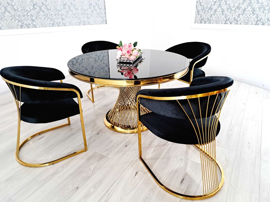Jadalnia Glamour EUPHORIA Stół Ø130cm + 4 krzesła