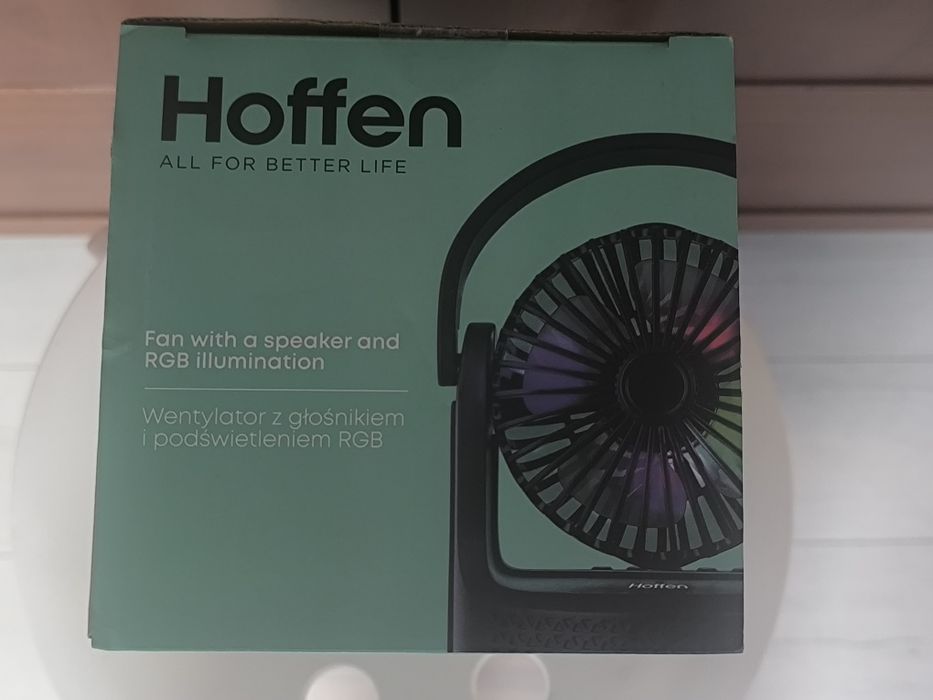 Hoffen Wentylator z Głośnikiem Podświetlenie RGB Bluetooth Radio FM