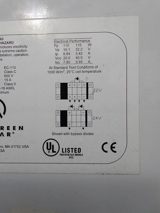 Panel fotowoltaiczny 12 v,110 w, wymiar 158 x 65