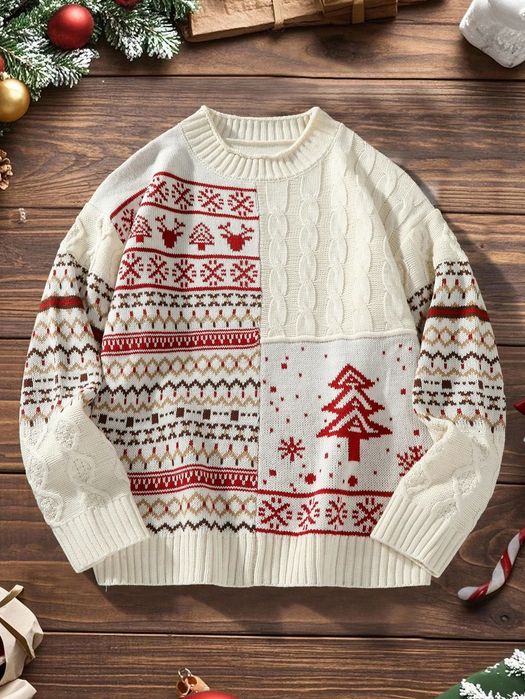 Sweter męski świąteczny beżowy warkoczowy oversize SHEIN XL