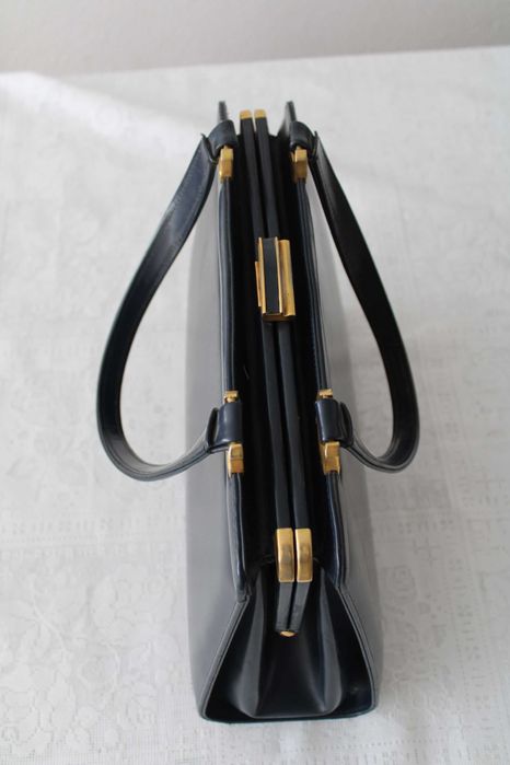 Mala pele genuína de altíssima qualidade Vintage em azul escuro