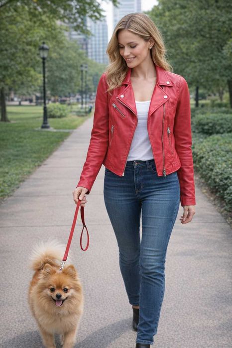 Stradivarius skórzana ramoneska M czerwona – stan bardzo dobry