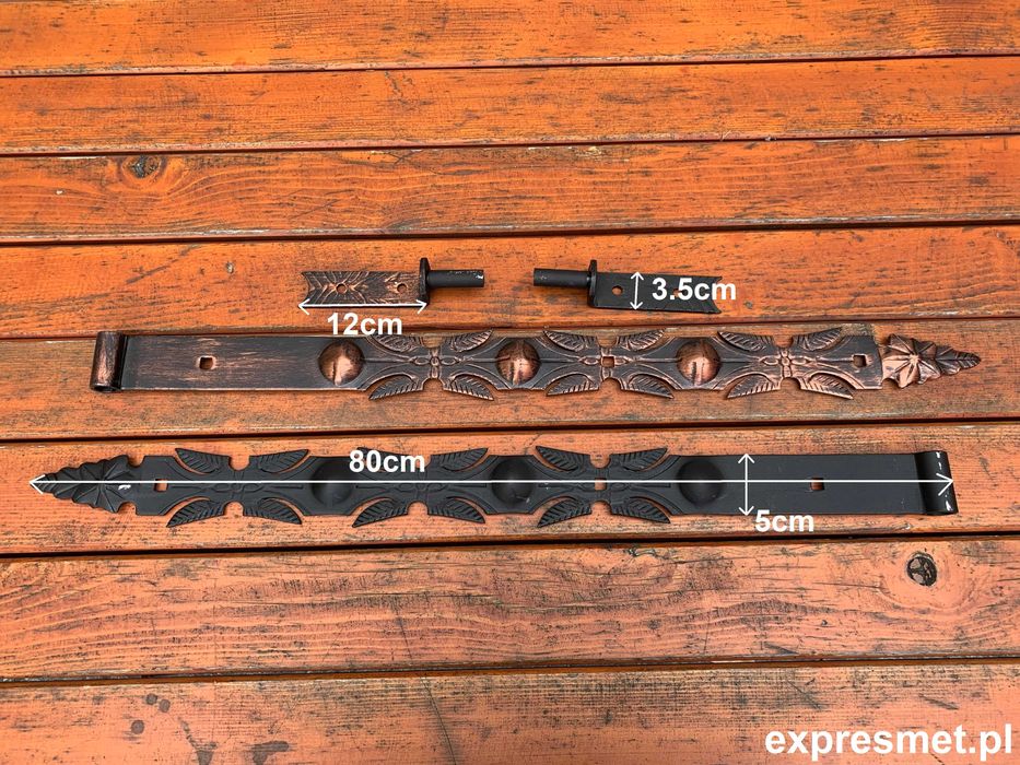 Zawias pasowy KUTY 80cm + hak Zawiasy do drzwi zasuwa RETRO klamka kut