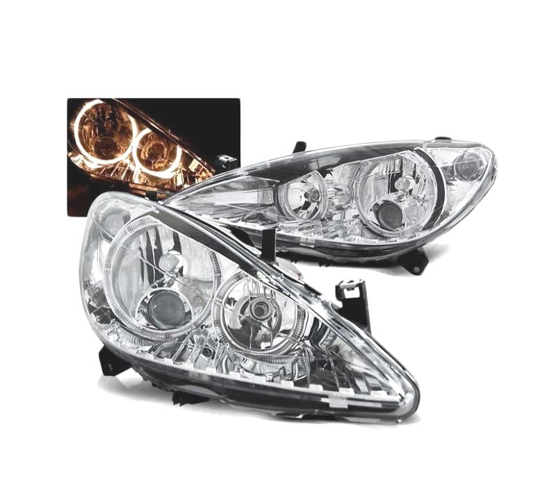 FARÓIS ANGEL EYES PEUGEOT 307 01-05 CROMADO