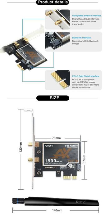 Бездротовий адаптер FENVI WiFi 6 PCI-E AX1800 WiFi 6 Bluetooth 5.2