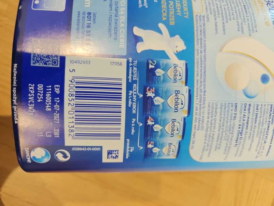 Nowe mleko Bebilon 2 advance 800 g dwie sztuki