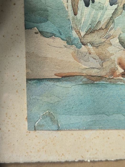 Przedwojenna Akwarela z dedykacją sygnowana