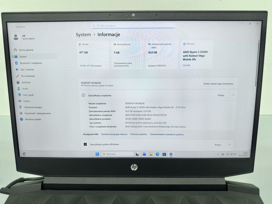Laptop HP Pavilion Gaming 15/AMD Ryzen 5/GTX 1050/16GB DDR4/SSD 512GB