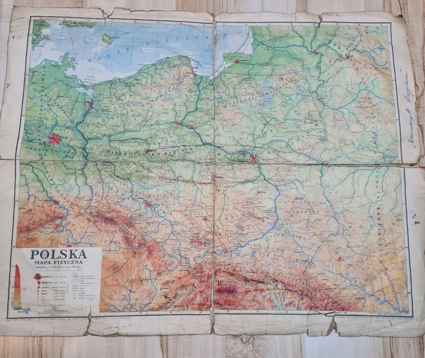 Stara mapa Fizyczna Polski 1959 rok