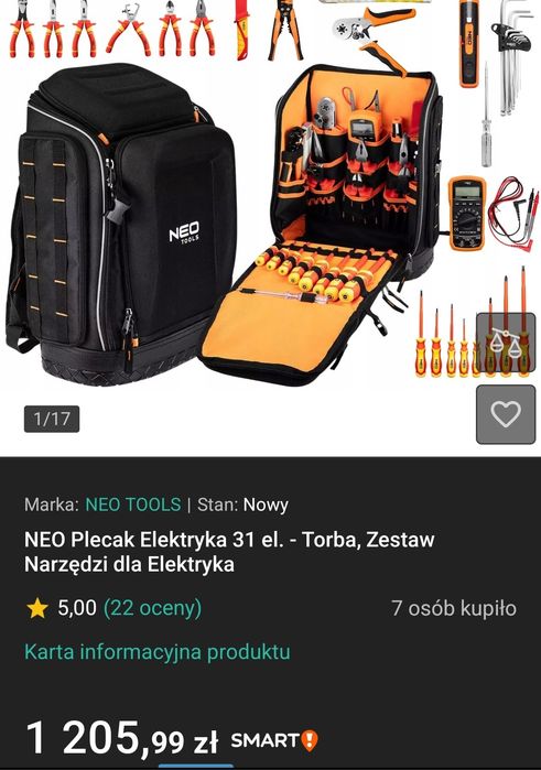 Narzędzia dla elektryka plecak neo tools