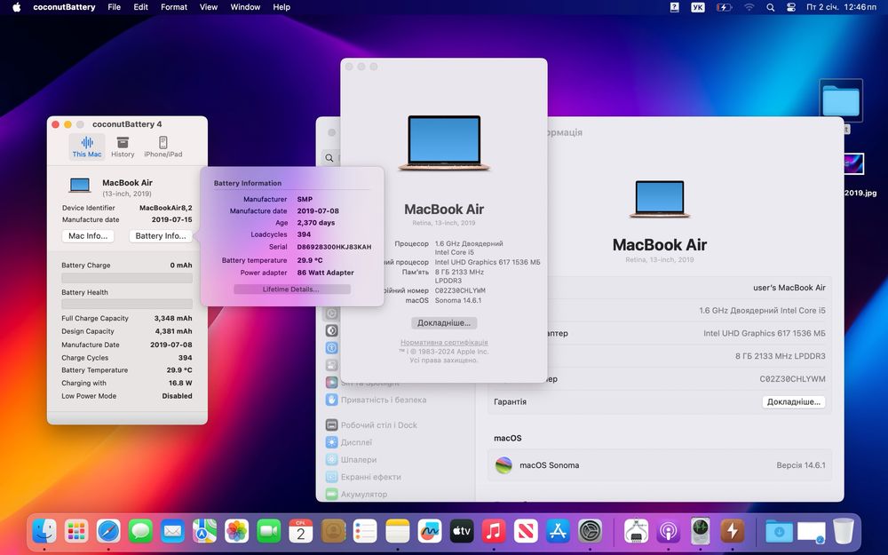 Macbook Air 13 2019 i5/8Gb/256Gb стан 9/10 88518