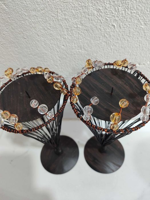 5 porta velas em metal para velas grandes e decoração em vidro