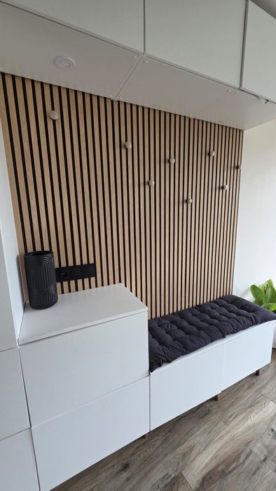 Móvel de Entrada Completo c/ Painel Ripado, Sapateira e Bengaleiro