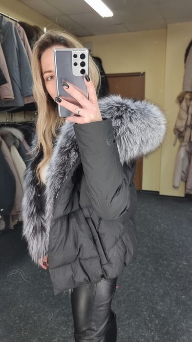 зимовий пуховик з хутром чорнобурки , пух,  пуховик с мехом