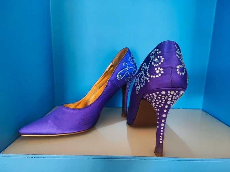 Fioletowe buty szpilki na obcasie diamenciki 39