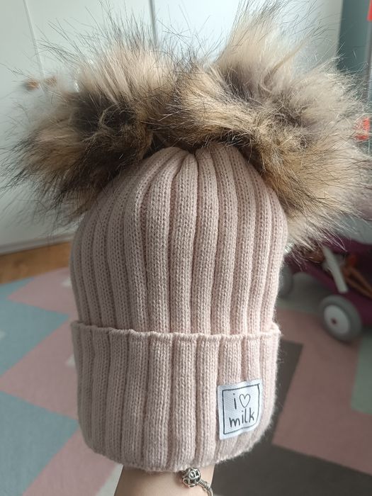 Czapka zimowa I love milk z pomponami