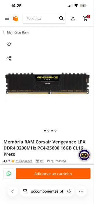 Ram corsair 16gb 3200hz