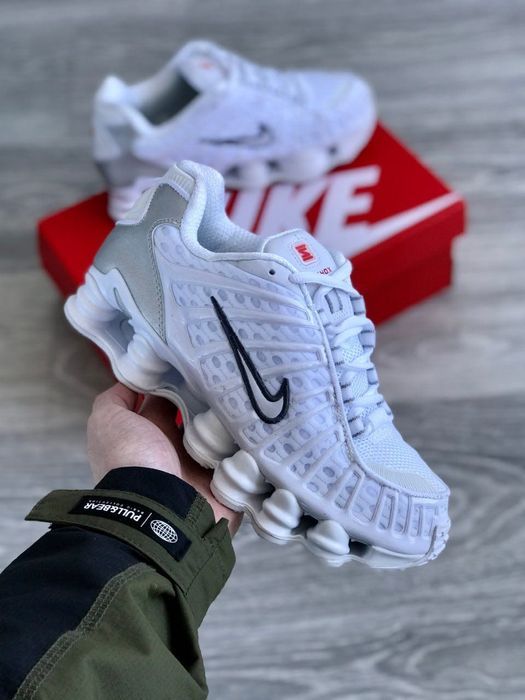 ТОП ПРОДАЖ! Nike Shox White Black Logo 37 38 39 40 41 42 43 44 45 найк шокс білі чорне лого