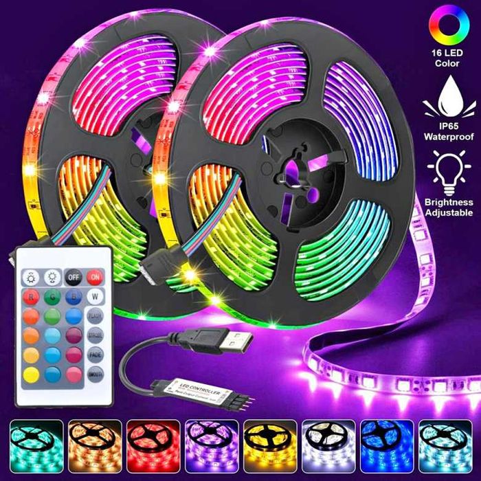 TAŚMA Led 300 DIOD RGB+pilot 5m DŁUGOŚCI, multikolor WODOODPORNA