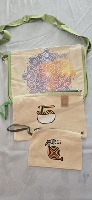 Conjunto de 3 pecas, mochila e 2 bolsas