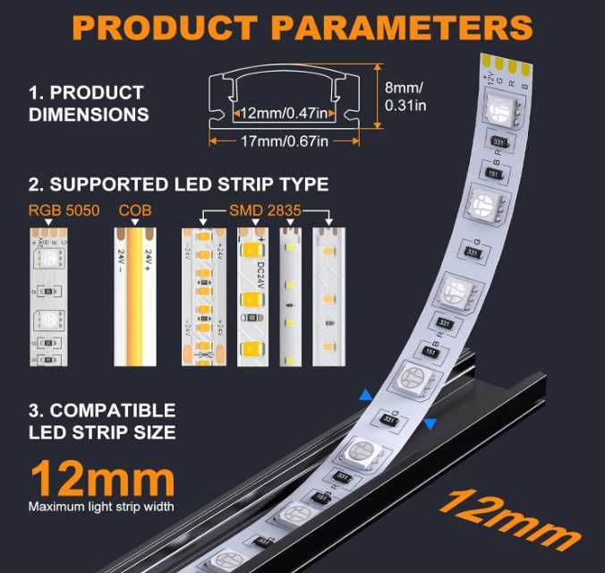 Czarne profile aluminiowe LED 1 m z osłoną