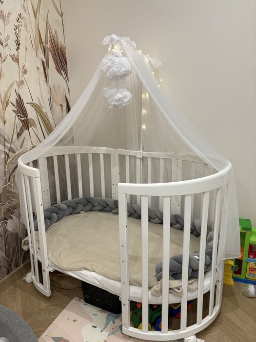 Łóżeczko niemowlęce Waldin 7w1 Owalne Białe