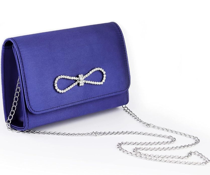 Chabrowa elegancka torebka z diamencikami kokardka na wesele urodziny