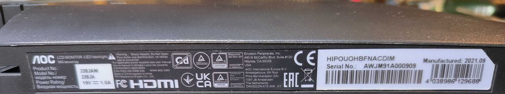 Монитор AOC 22 , vga hdmi звук, безрамочный