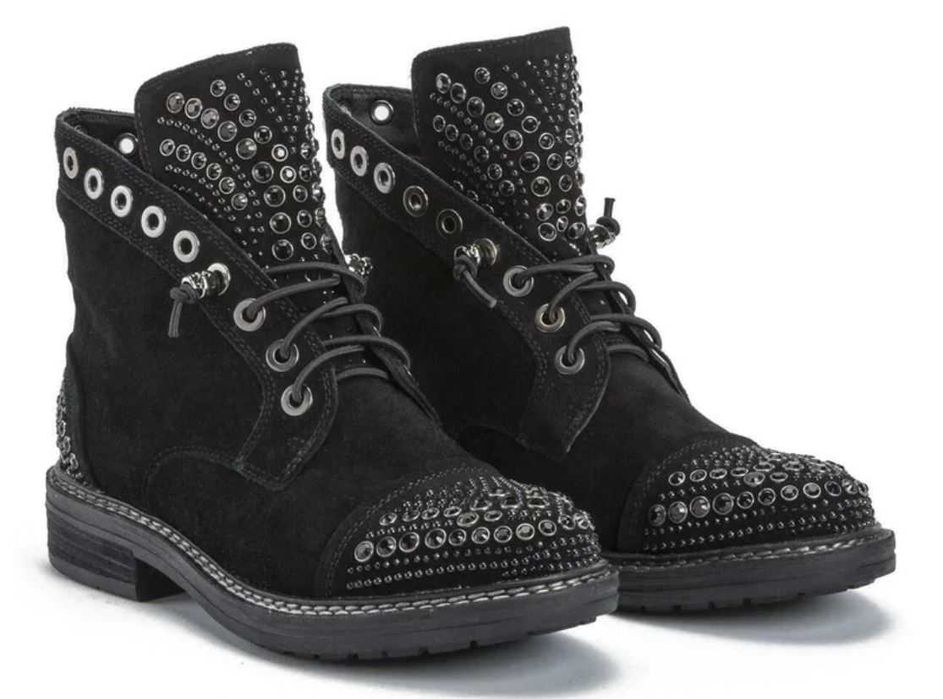 Alma en Pena Workery czarne botki ozdobne nity - 41 / 26,5
