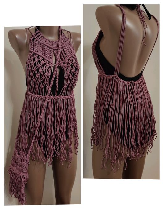 Пляжні аксесуари у стилі макраме, накидки на купальник